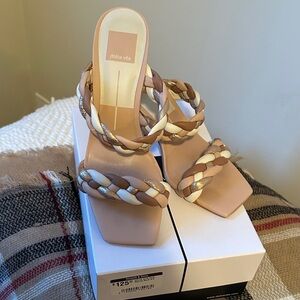 Dolce Vita Braided Strap Heels - Tan, Cream, and Gold
